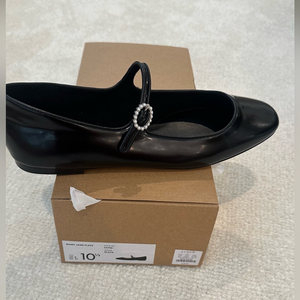 J. Crew Black Leather Flats with Buckle Detail